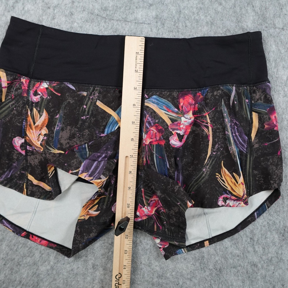 Lululemon Shorts Womens 6 Black Floral Speed Up Mid Rise 4" Long Athletic Run - Picture 3 of 9